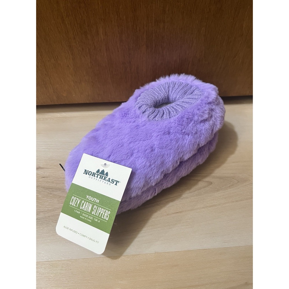 NWT Northeast Outfitters Cozy Cabin Aloe Infused‎ Slippers Purple Youth 13K-4